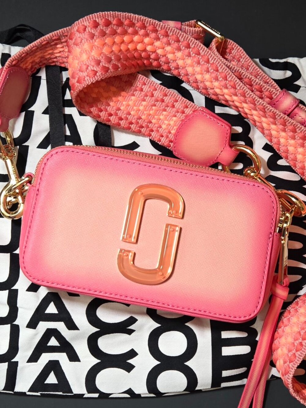 Marc Jacobs The Snapshot Camera Bag Leather Crossbody Pink Orange